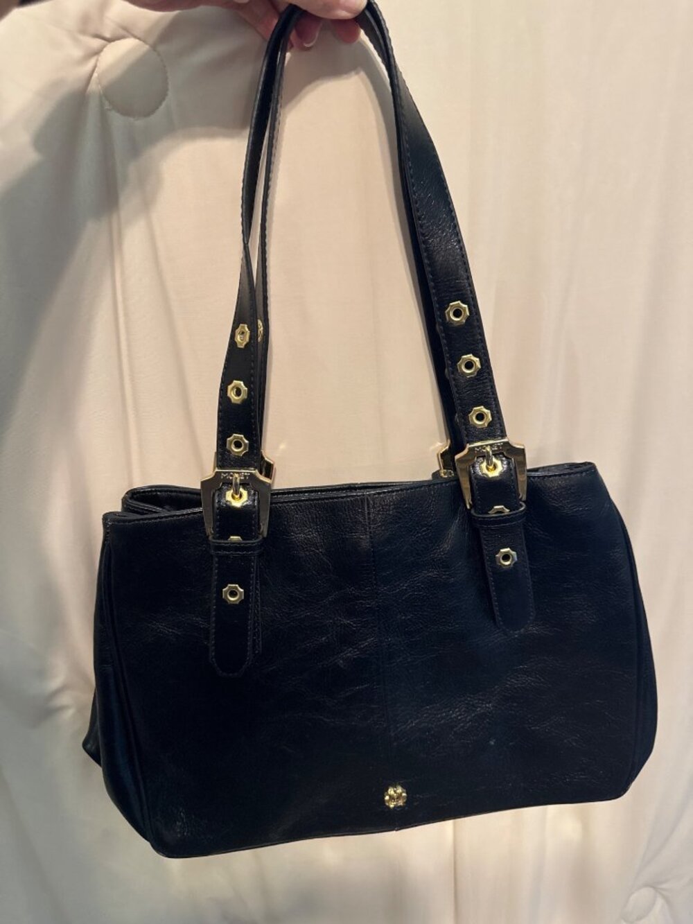 Vintage Monet Black Leather Shoulder Bag EUC